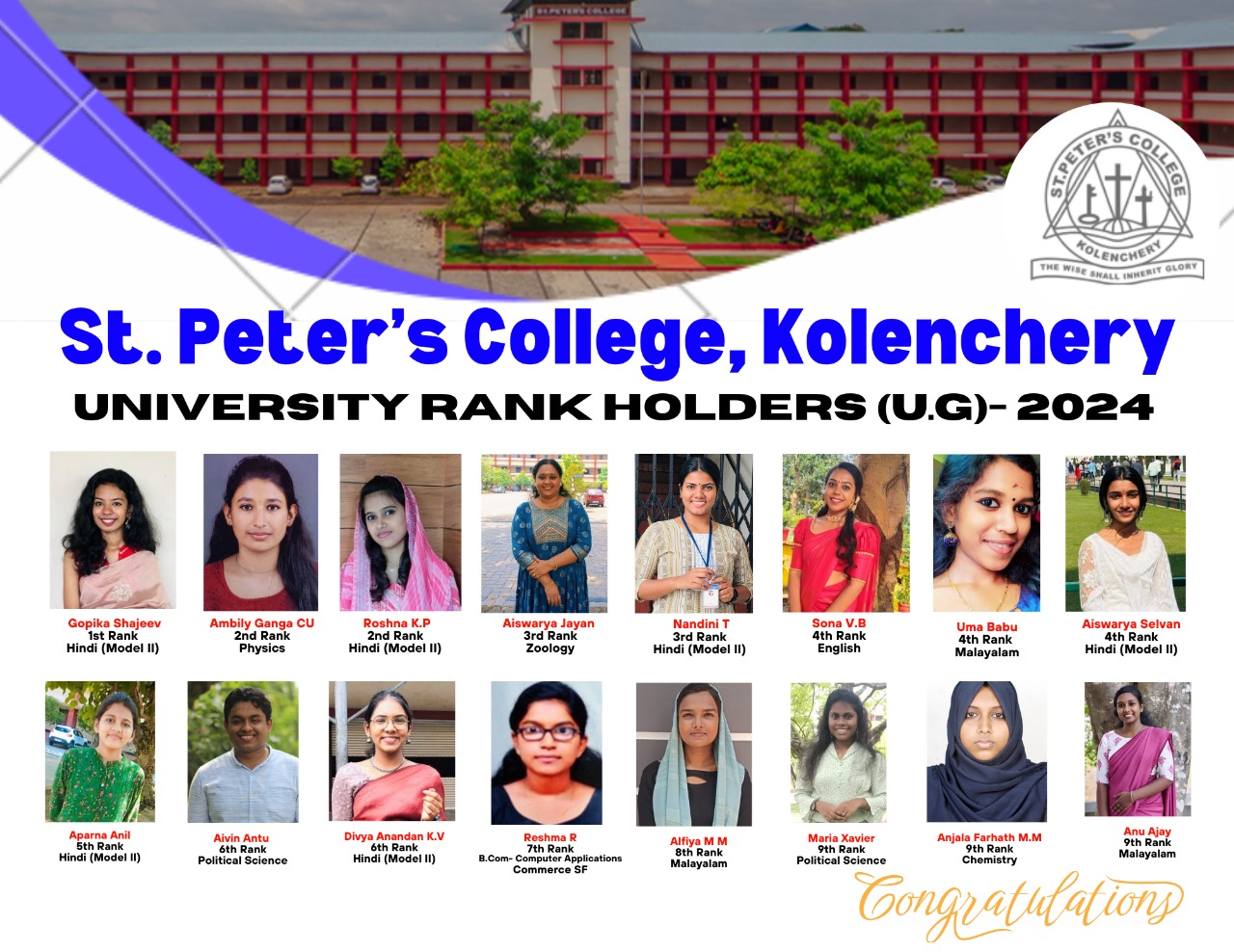 SPC Ranks 2024 St Peters College Kolenchery, Ernakulam